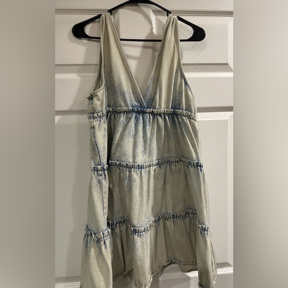 Entro Blue and Cream Jean Sleeveless Dress